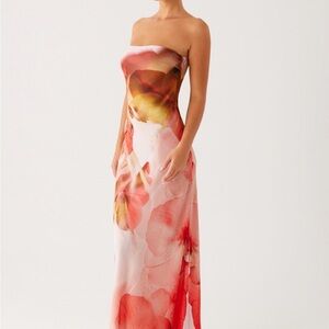 Peppermayo Strapless Floral Dress in Red and Pink